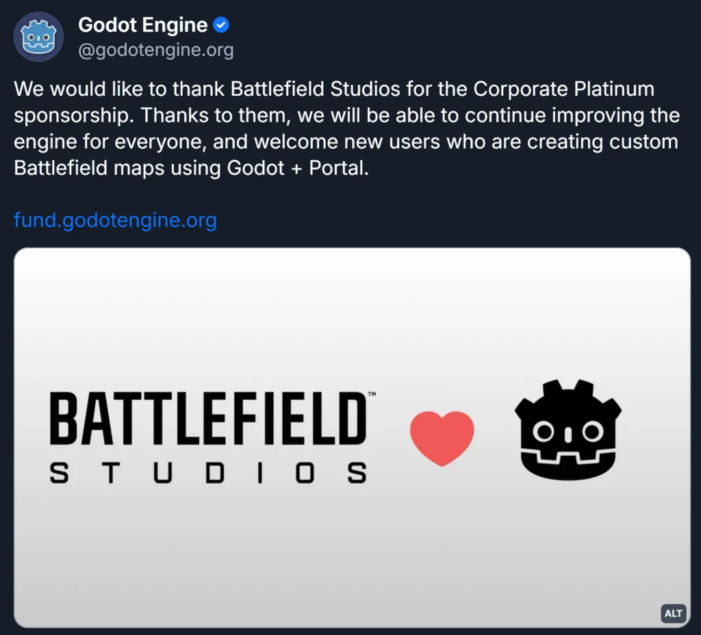 Battlefield Studios Elevates Support for Godot Engine, Joining as Platinum Member of Development Fund